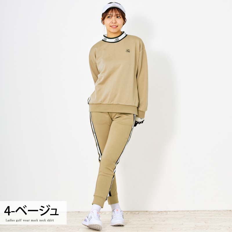 トップイズム TopIsm ゴルフウェア レディース 上下セットアップ gs GOLF スウェットジャージ モックネックトレーナー ゴルフパンツ リブロゴライン切替 おしゃれ かわいい 韓国系 秋冬 春夏 ブランド （3-ネイビー） 3-ネイビー