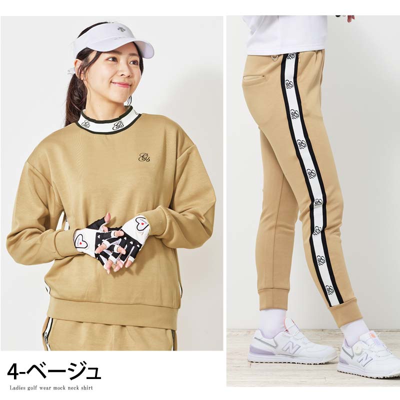 トップイズム TopIsm ゴルフウェア レディース 上下セットアップ gs GOLF スウェットジャージ モックネックトレーナー ゴルフパンツ リブロゴライン切替 おしゃれ かわいい 韓国系 秋冬 春夏 ブランド （3-ネイビー） 3-ネイビー