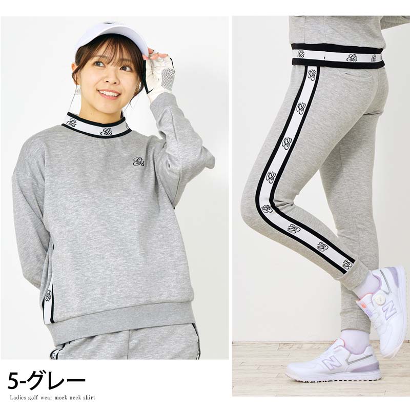 トップイズム TopIsm ゴルフウェア レディース 上下セットアップ gs GOLF スウェットジャージ モックネックトレーナー ゴルフパンツ リブロゴライン切替 おしゃれ かわいい 韓国系 秋冬 春夏 ブランド （3-ネイビー） 3-ネイビー