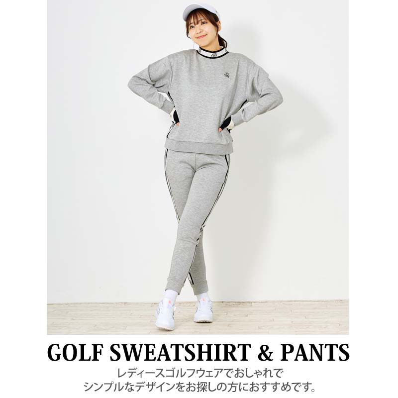 トップイズム TopIsm ゴルフウェア レディース 上下セットアップ gs GOLF スウェットジャージ モックネックトレーナー ゴルフパンツ リブロゴライン切替 おしゃれ かわいい 韓国系 秋冬 春夏 ブランド （3-ネイビー） 3-ネイビー