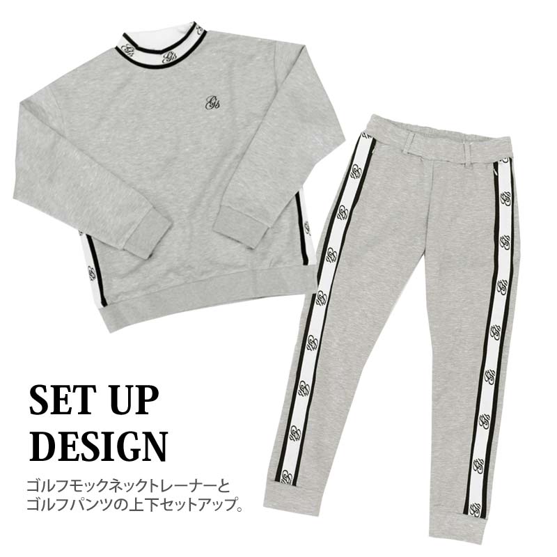 トップイズム TopIsm ゴルフウェア レディース 上下セットアップ gs GOLF スウェットジャージ モックネックトレーナー ゴルフパンツ リブロゴライン切替 おしゃれ かわいい 韓国系 秋冬 春夏 ブランド （3-ネイビー） 3-ネイビー