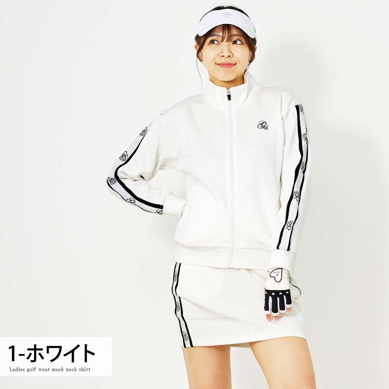 トップイズム TopIsm ゴルフウェア レディース 上下セットアップ gs GOLF ジップアップジャケット スウェットジャージ トレーナー スカート リブロゴライン切替 おしゃれ かわいい 韓国系 秋冬 春夏 ブランド （2-ブラック） 2-ブラック