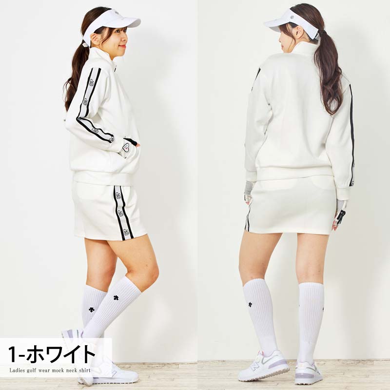 トップイズム TopIsm ゴルフウェア レディース 上下セットアップ gs GOLF ジップアップジャケット スウェットジャージ トレーナー スカート リブロゴライン切替 おしゃれ かわいい 韓国系 秋冬 春夏 ブランド （2-ブラック） 2-ブラック