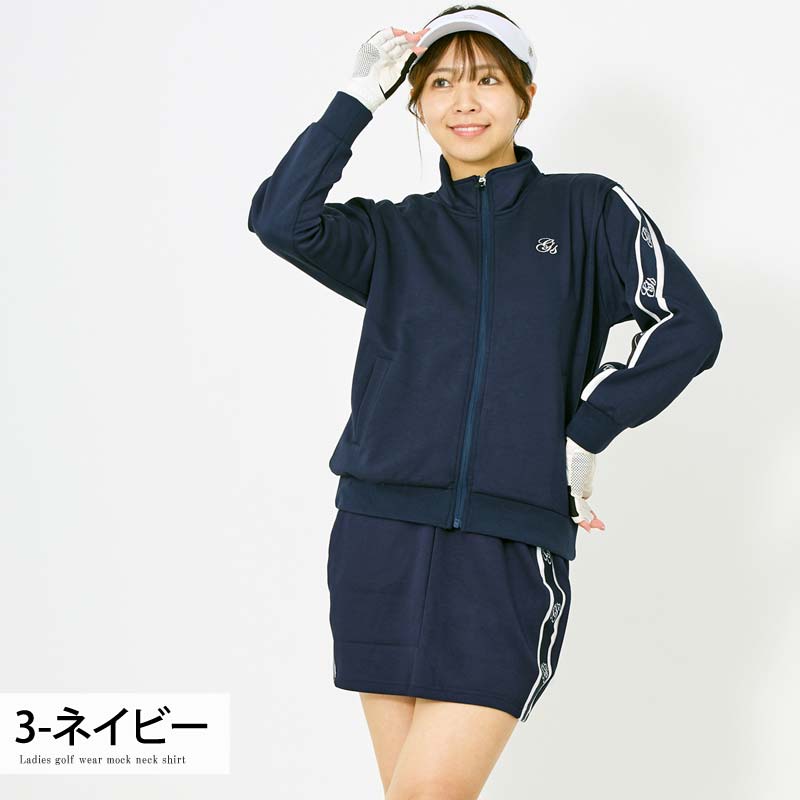 トップイズム TopIsm ゴルフウェア レディース 上下セットアップ gs GOLF ジップアップジャケット スウェットジャージ トレーナー スカート リブロゴライン切替 おしゃれ かわいい 韓国系 秋冬 春夏 ブランド （2-ブラック） 2-ブラック