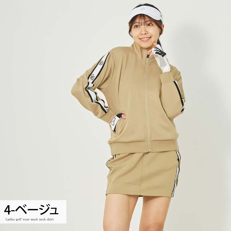 トップイズム TopIsm ゴルフウェア レディース 上下セットアップ gs GOLF ジップアップジャケット スウェットジャージ トレーナー スカート リブロゴライン切替 おしゃれ かわいい 韓国系 秋冬 春夏 ブランド （2-ブラック） 2-ブラック