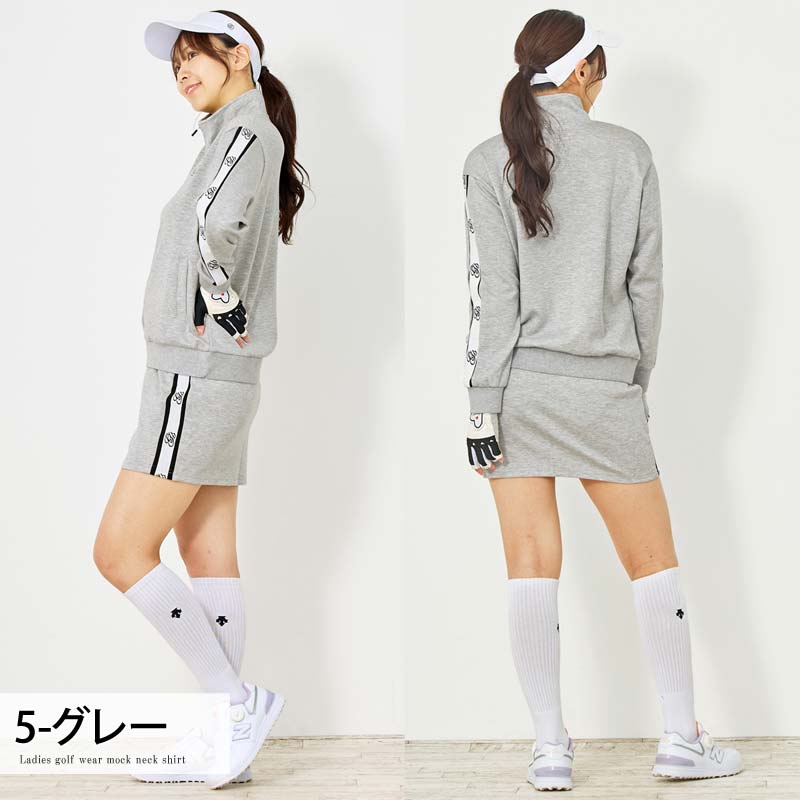 トップイズム TopIsm ゴルフウェア レディース 上下セットアップ gs GOLF ジップアップジャケット スウェットジャージ トレーナー スカート リブロゴライン切替 おしゃれ かわいい 韓国系 秋冬 春夏 ブランド （2-ブラック） 2-ブラック