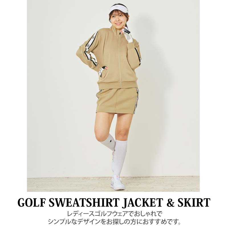 トップイズム TopIsm ゴルフウェア レディース 上下セットアップ gs GOLF ジップアップジャケット スウェットジャージ トレーナー スカート リブロゴライン切替 おしゃれ かわいい 韓国系 秋冬 春夏 ブランド （2-ブラック） 2-ブラック