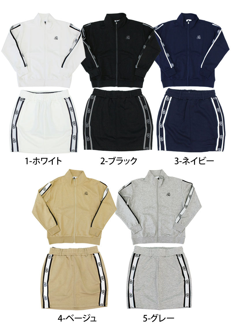 トップイズム TopIsm ゴルフウェア レディース 上下セットアップ gs GOLF ジップアップジャケット スウェットジャージ トレーナー スカート リブロゴライン切替 おしゃれ かわいい 韓国系 秋冬 春夏 ブランド （2-ブラック） 2-ブラック