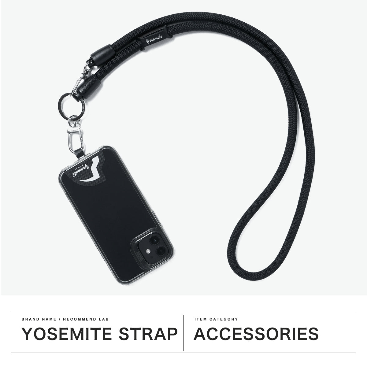 ヨセミテストラップ YOSEMITE STRAP 正規取扱店 ストラップ スマホ 紐 ホルダー 首掛け 挟む コード ロープ ブランド 丈夫 モバイルストラップ ショルダー 携帯 おしゃれ 日本製 2WAY MOBILE YMS-1000 （MadBlack） MadBlack