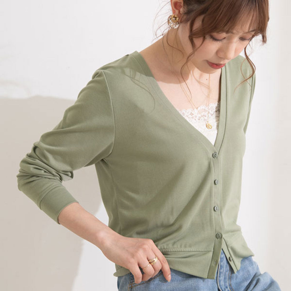 ユメテンボウ 夢展望 選べる丈カーディガン,グリーン(ショート丈)
