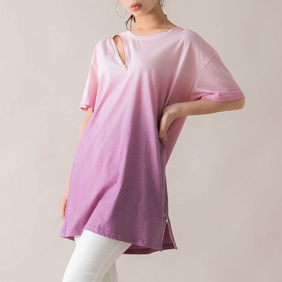 ユメテンボウ 夢展望 セクシージップグラデTシャツ,ラベンダーグラデーション