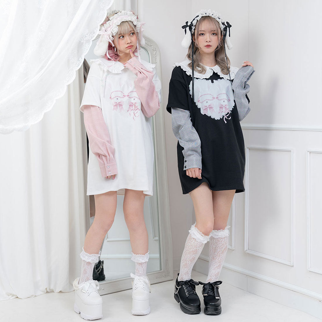 ユメテンボウ 夢展望 丸襟フリル裏毛ワンピ