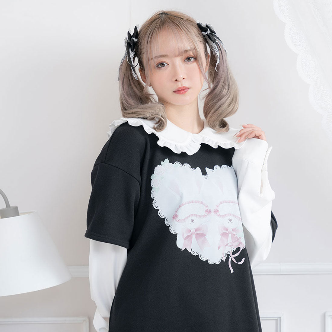 ユメテンボウ 夢展望 丸襟フリル裏毛ワンピ