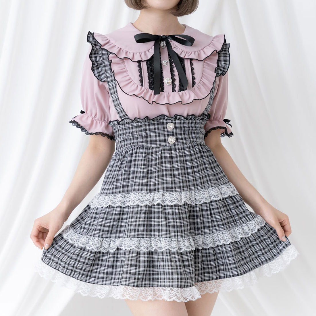 ユメテンボウ 夢展望 レースチェックティアードサススカート