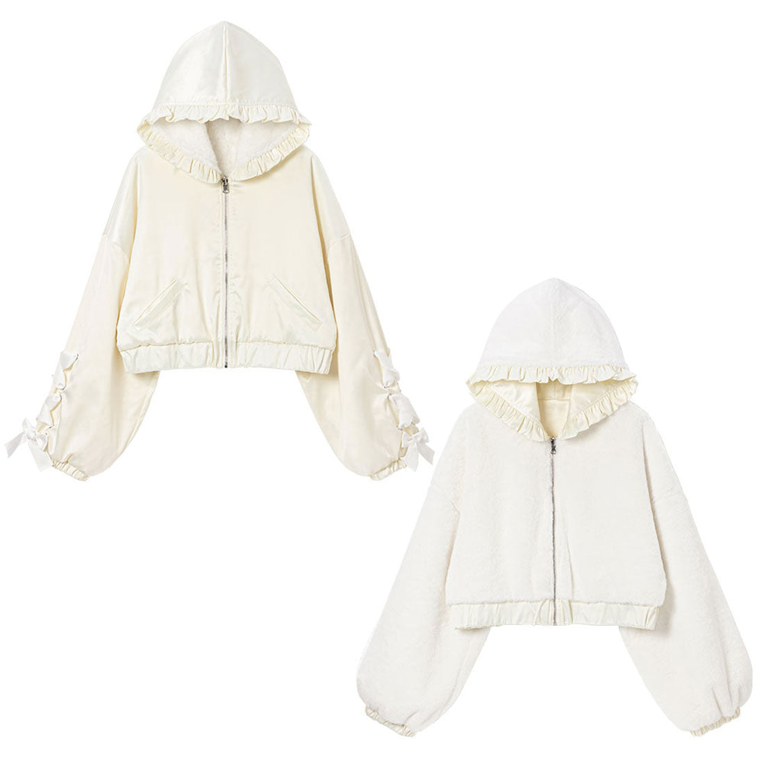 ユメテンボウ 夢展望 ショートリバーシブルブルゾン,レモンクリーム×ホワイトファー