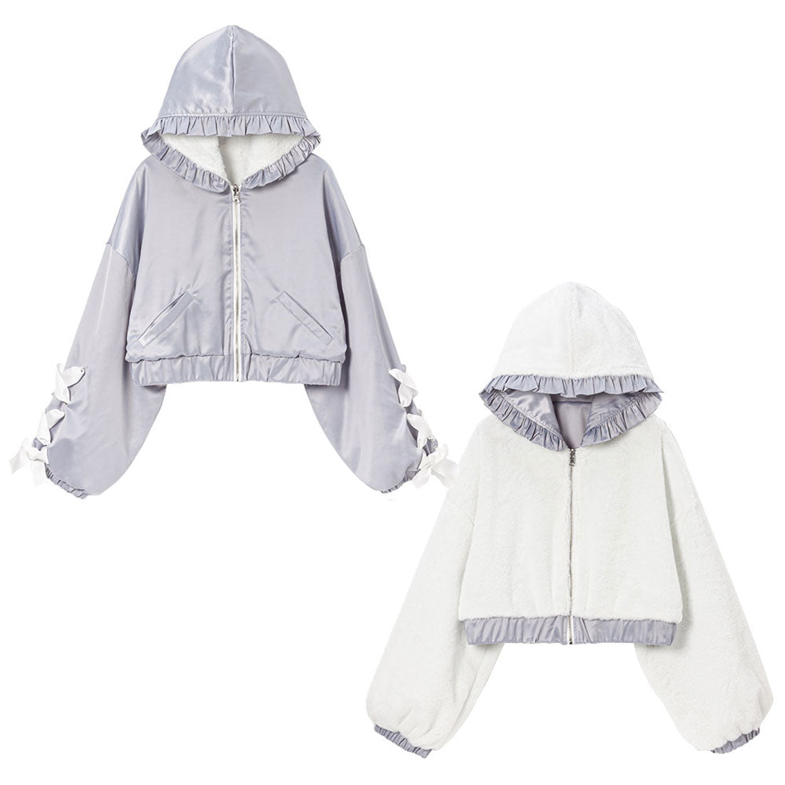 ユメテンボウ 夢展望 ショートリバーシブルブルゾン,ブルーグレー×ホワイトファー