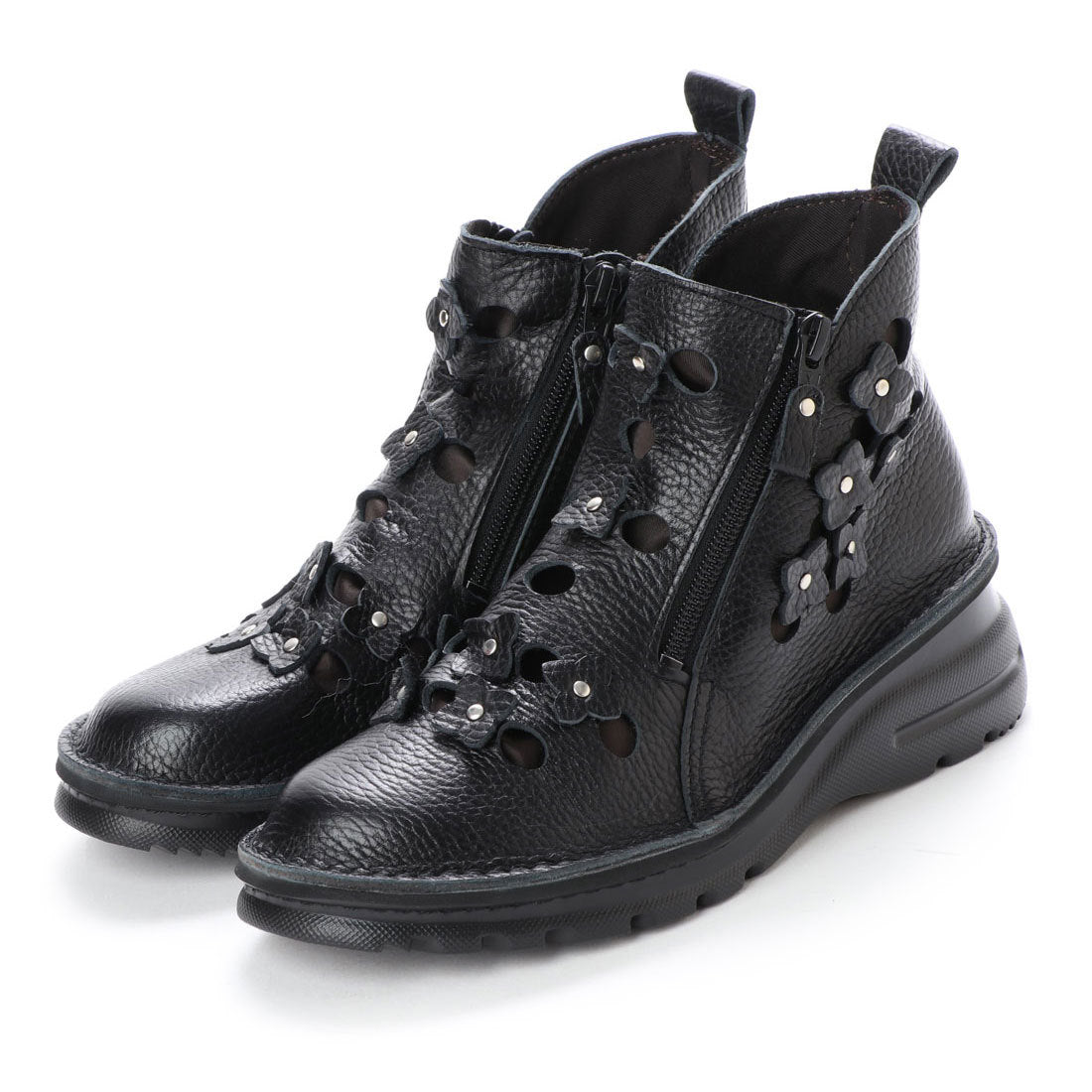 Yuriko Matsumoto Spring boots, boots, short boots, 4E, flowers, genuine leather, travel, lightweight sole, made in Japan