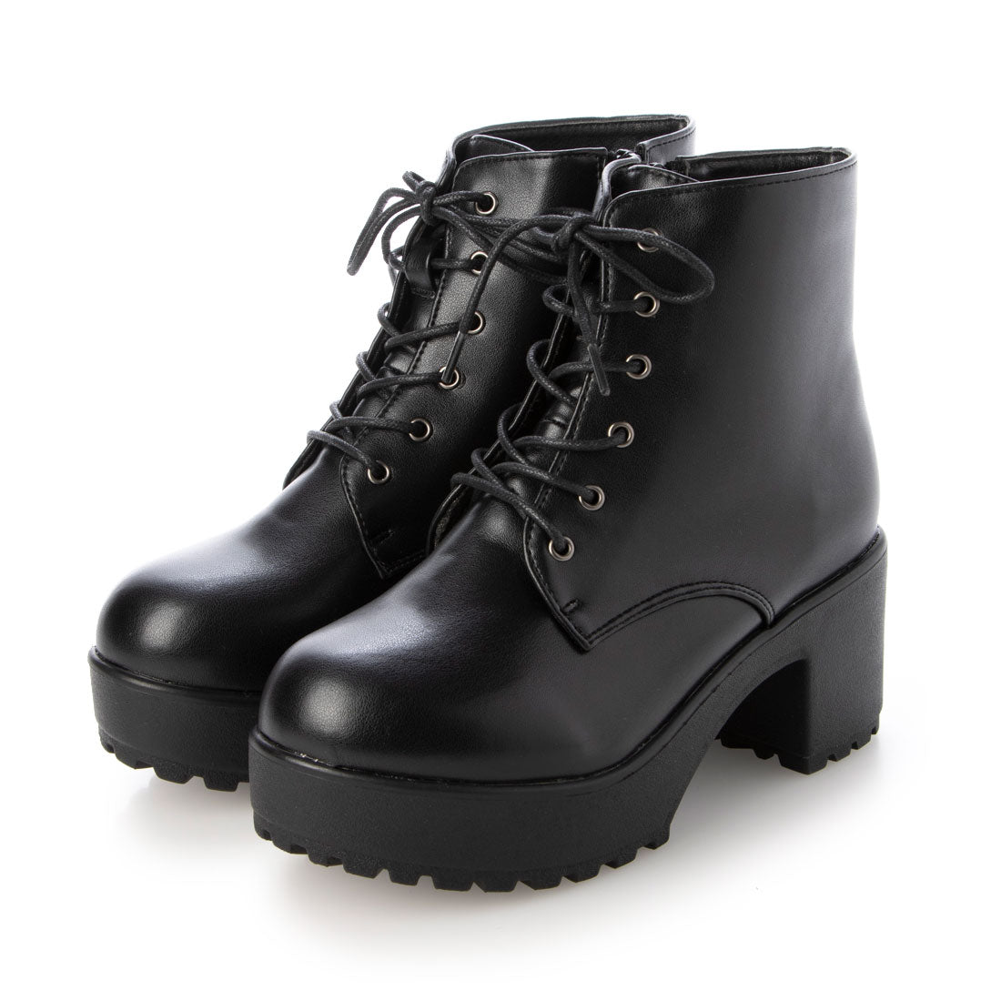 厚底レースアップショートブーツ Zipper ZP-3264 BLK