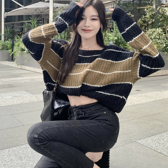 ゾエ ジェンコ Zoe Jenko ランダムボーダーショート丈ニットトップス 10294