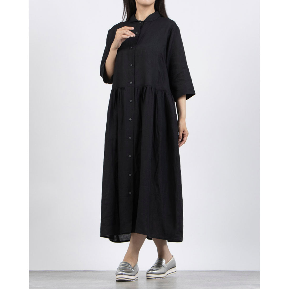 モトマチゼラール 元町ゼラール カンクリーニリネン100％ワンピース(製品) （ブラック） ブラック