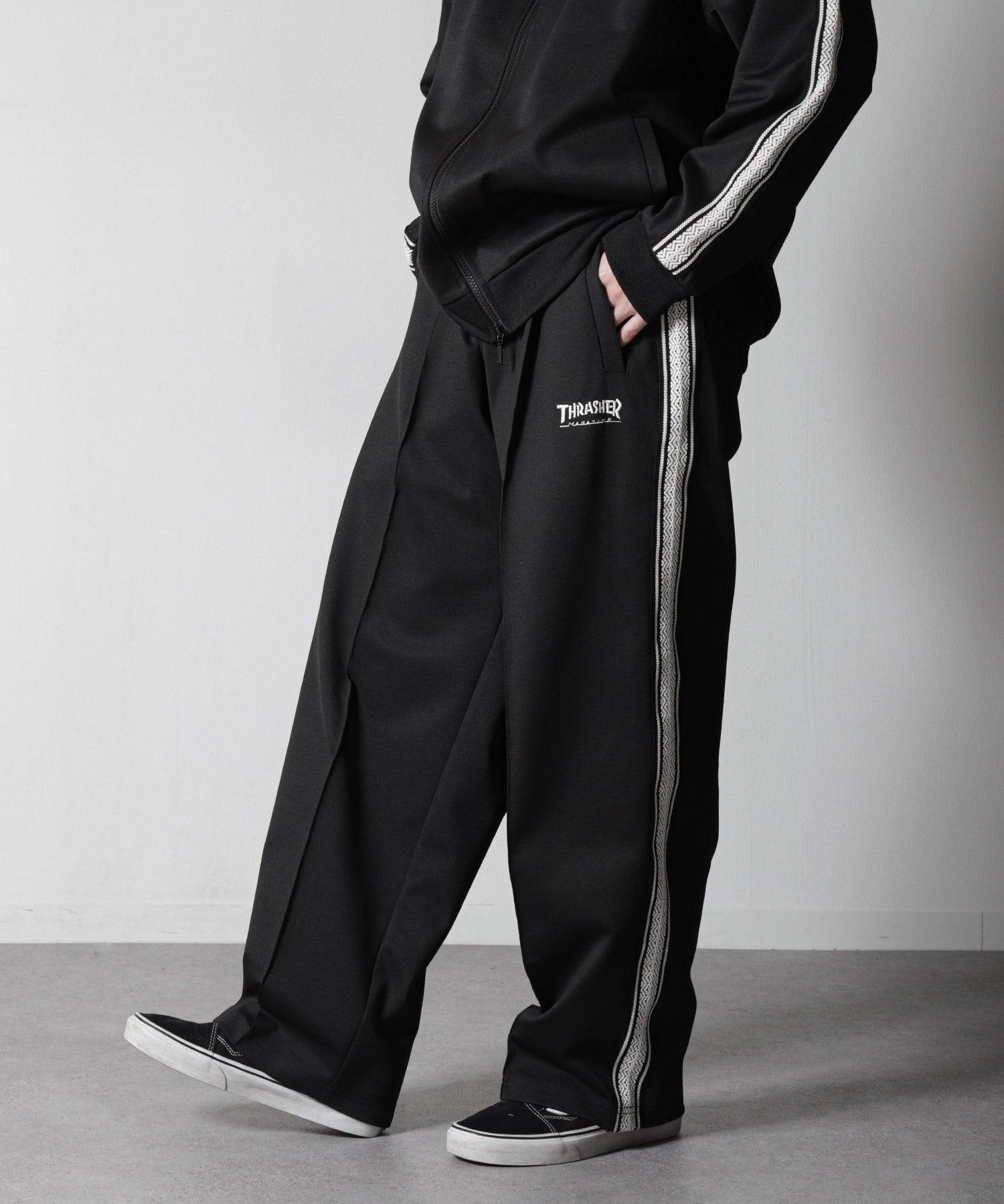 ジップファイブ ZIP FIVE Thrasher サイドラインワイドトラックパンツ,01ブラック