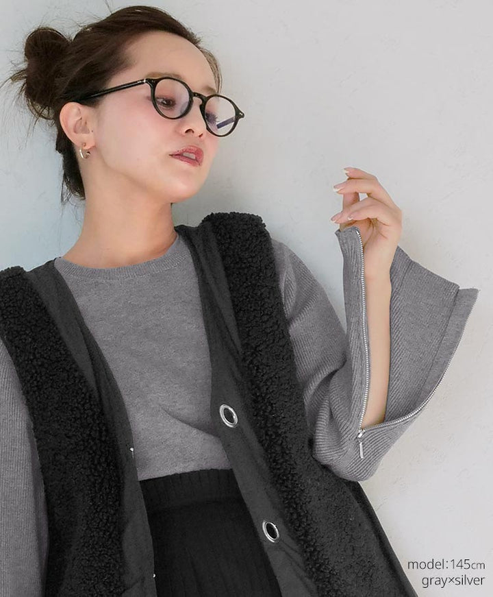 zip detail knit tops