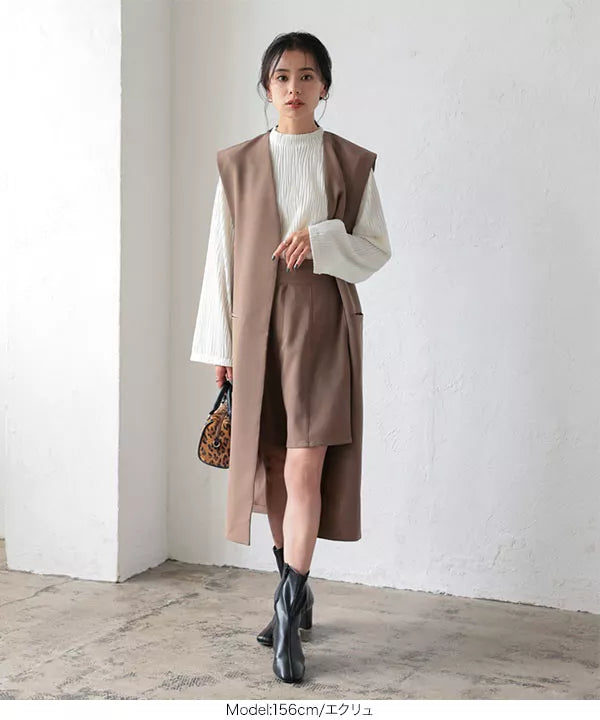 ジャガードウェーブデザインフレアスリーブハイネックトップス