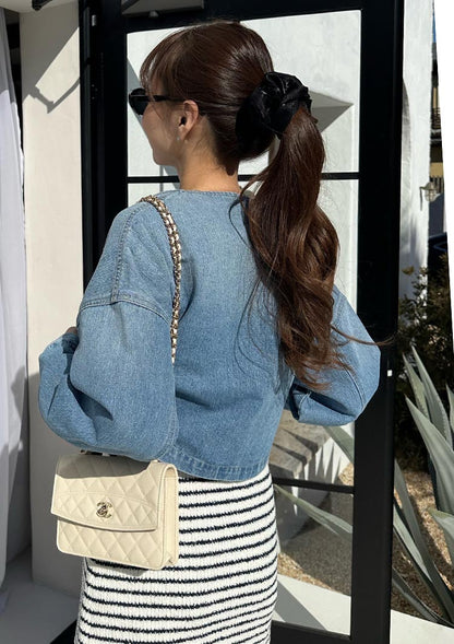 LD Collarless denim jacket