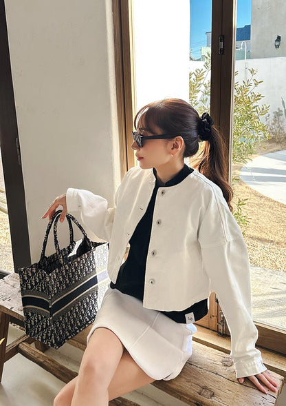 LD Collarless denim jacket