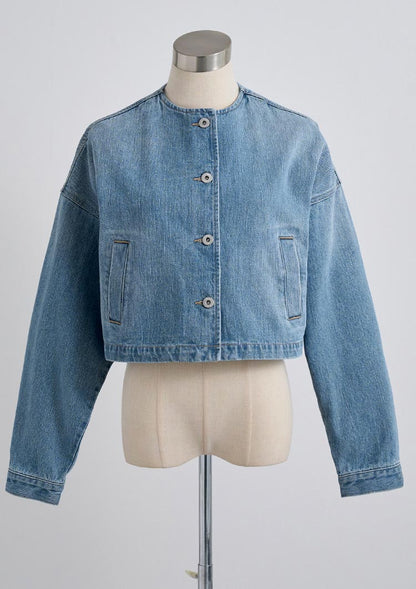 LD Collarless denim jacket