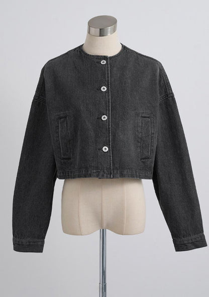 LD Collarless denim jacket