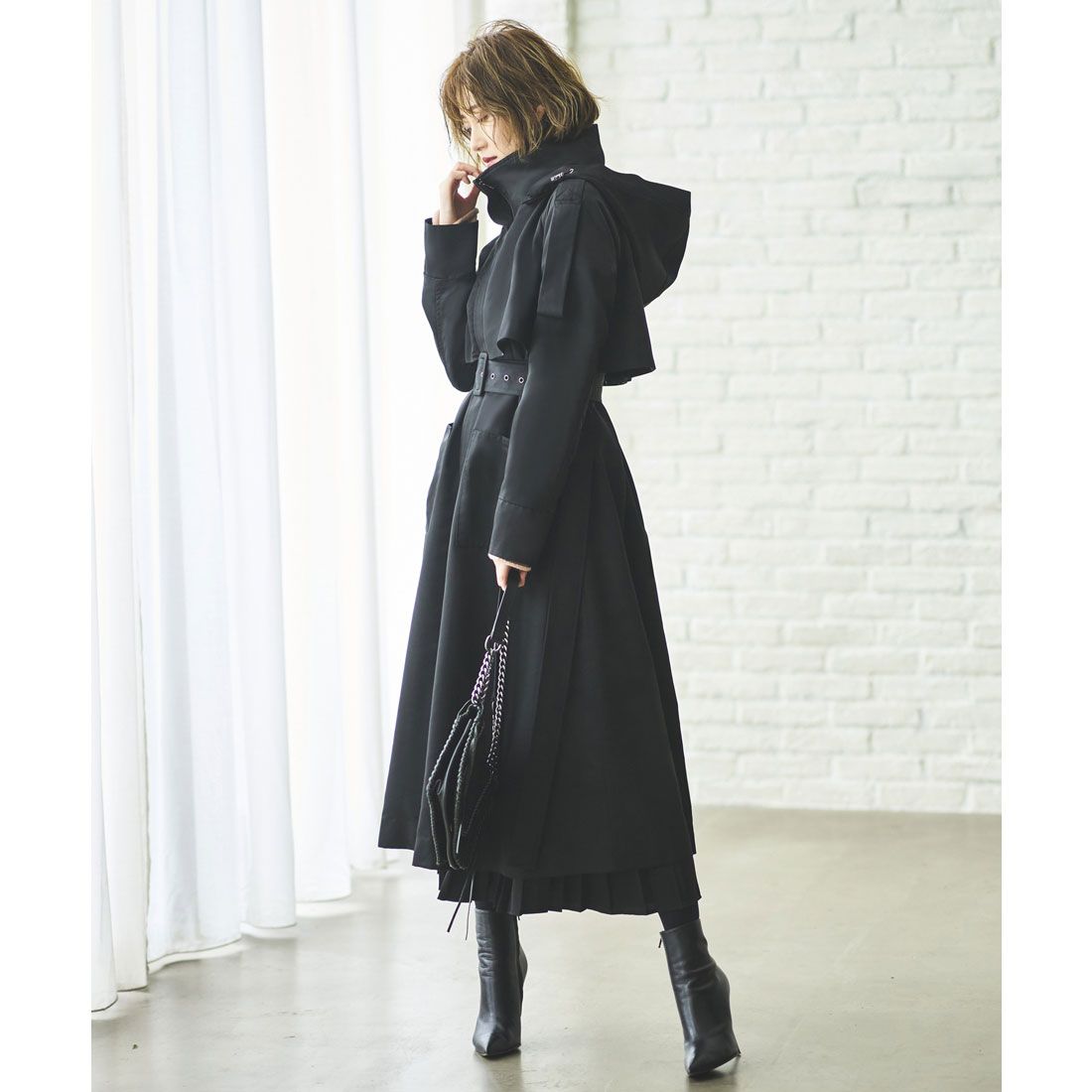 2way hooded long trench coat