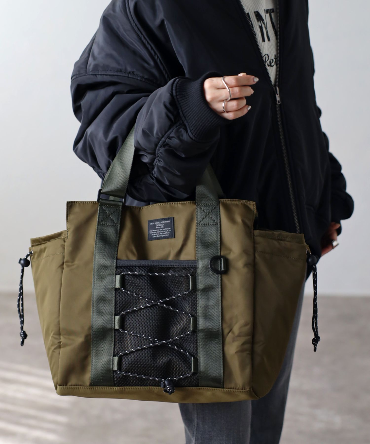 グッシオ GUSCIO BIGナイロントートバッグ 大容量 スポーツバッグ ママバッグ,KHAKI