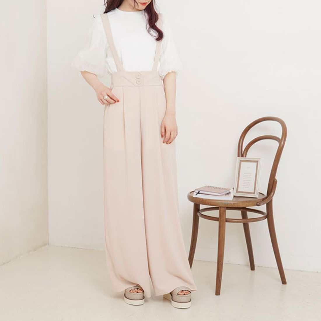 ユメテンボウ 夢展望 サス付きワイドパンツ,エクリュ