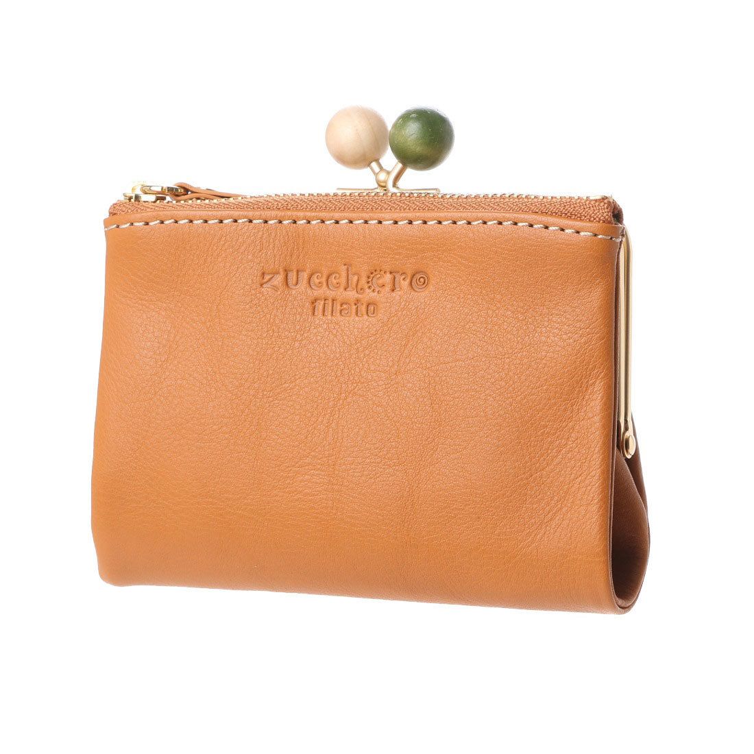 ズッケロフィラート zucchero filato カウレザーがま口2つ折り財布,ブラウン