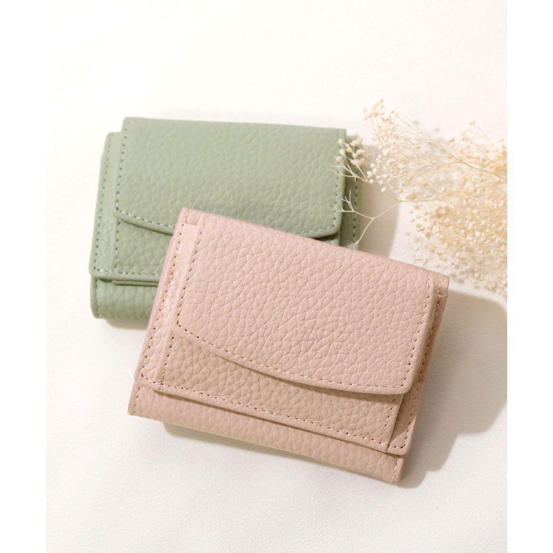 フロージュ florge 【スキミング防止】ミニカラフルレザー三つ折り財布,ピンク