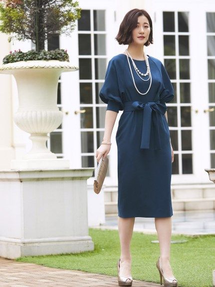 バルーンスリーブワンピース,ブルー
