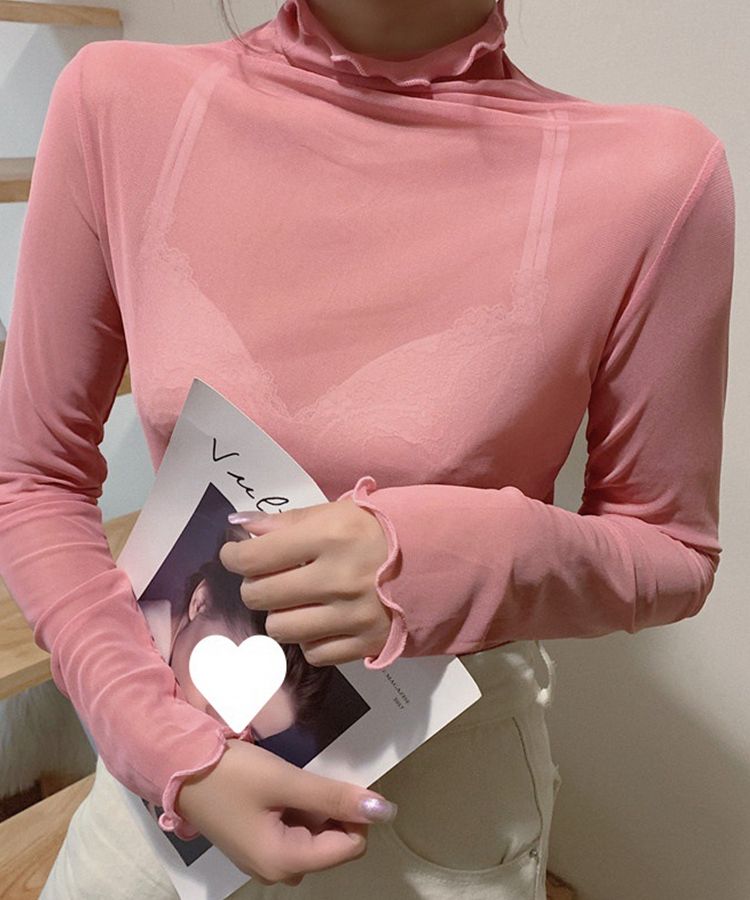 エスイーユー SEU 8色 シアートップス チュールトップス レイヤード 重ね着 プルオーバー シースルートップス 韓国ファッション,ピンク