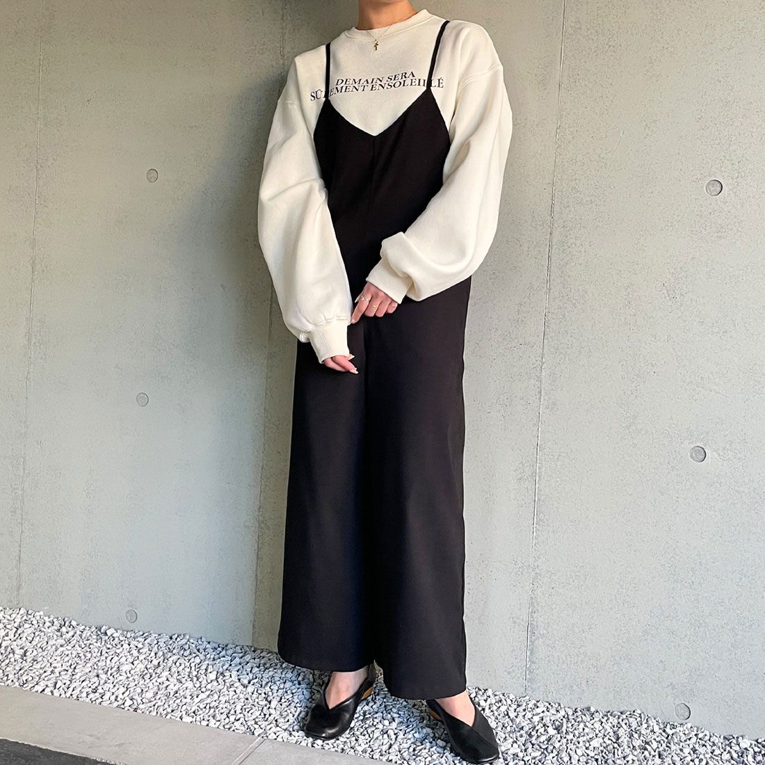 ジュノア JUNOAH バックリボンサロペット,ブラック