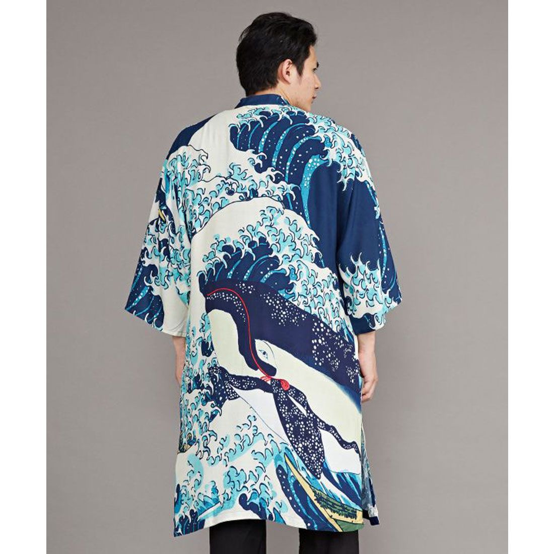 【カヤ】浮世絵メンズUV羽織 ベージュ,ネイビー