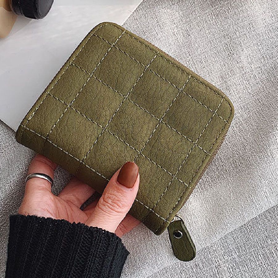 ショッピングゴー shoppinggo 財布 レディース ミニ財布ラウンドファスナー ウォレット キルティング コンパクト,オリーブ