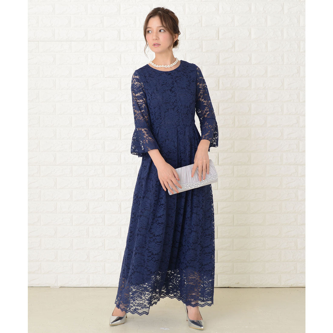レースレディース Lace Ladies 総レースロングワンピースドレス （ネイビー） ネイビー