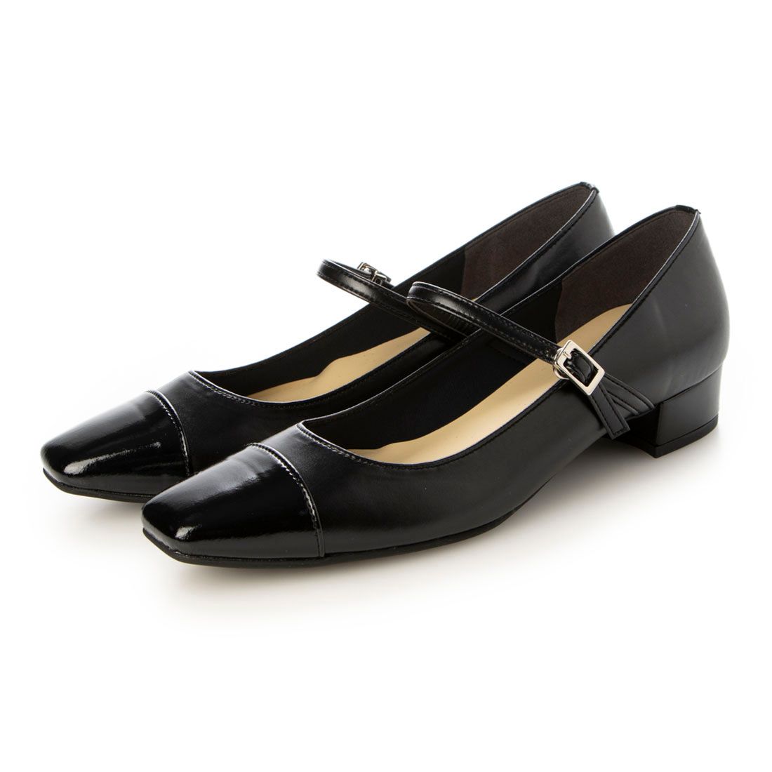 ポムフルール POMFLEUR POMFLEUR ポムフルール 3cmスクエアキリカエ メリージェーンパンプス,BLACK