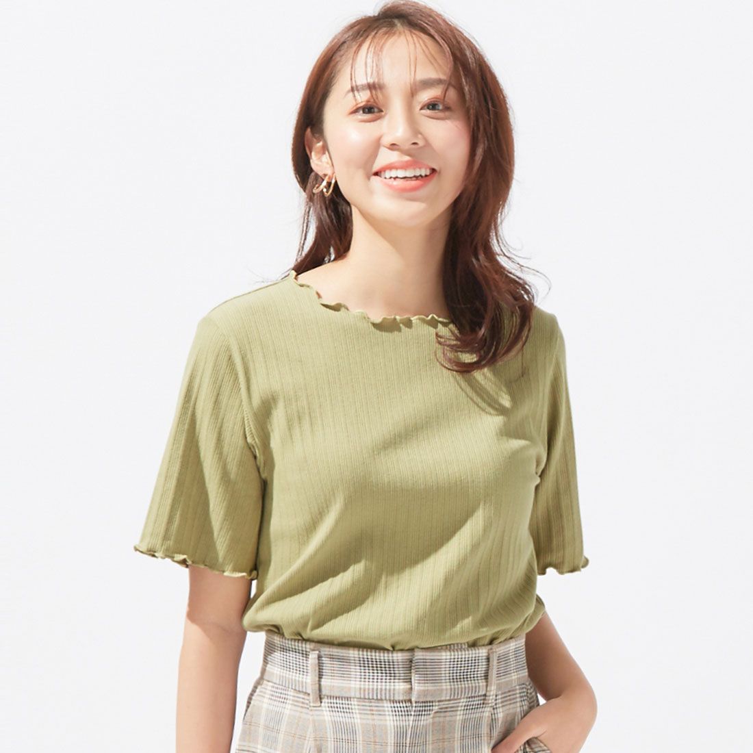 アロッタ Alotta メロウ使いテレコリブTシャツ,ピスタチオ