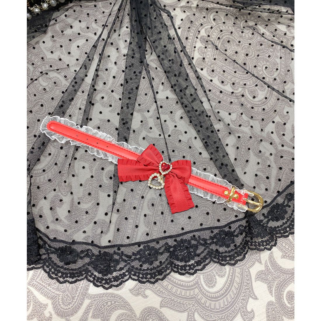 ロジータ ROJITA フリルリボンハートビジュブレスレット,レッド