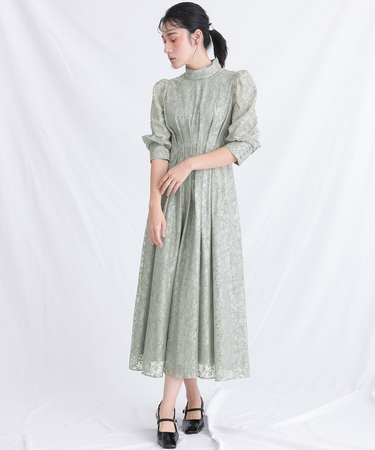 プールヴー PourVous ミモレ丈&七分袖フォーマルハイネックお呼ばれ結婚式パーティードレス ワンピース 20代 30代 40代 （グリーン） グリーン