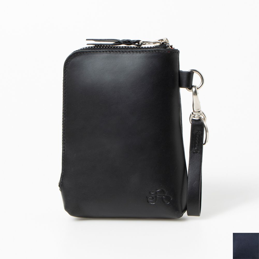 ラフィネ Raffine Raffine オイルレザースマートポーチ,BLACK/NAVY