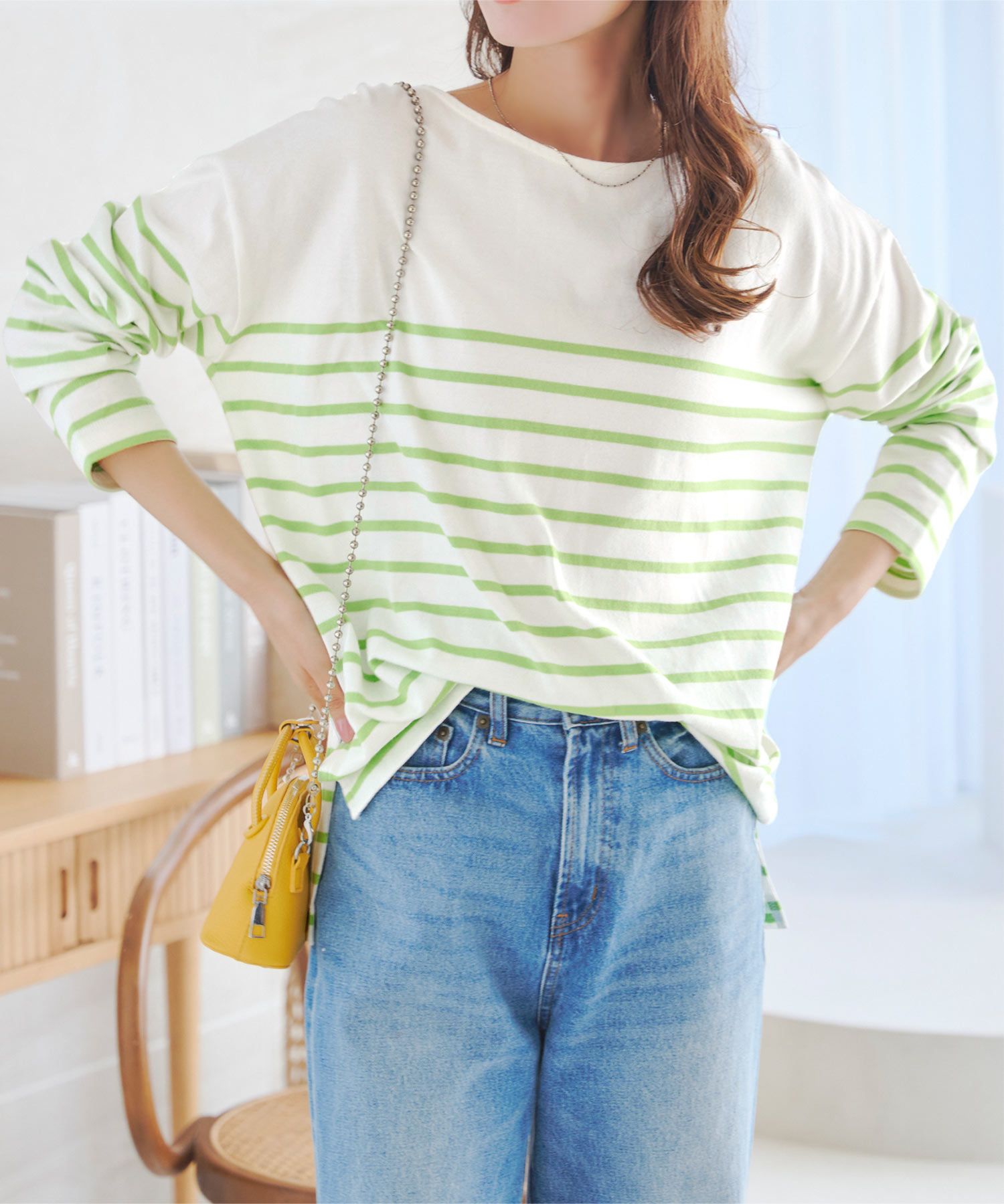 コウベレタス KOBE LETTUCE ゆったり シンプルカットソーチュニック 【パネル】 [C3864]  体型カバー Tシャツ ロングTシャツ チュニック 大きめサイズ,オフ×Lグリーン