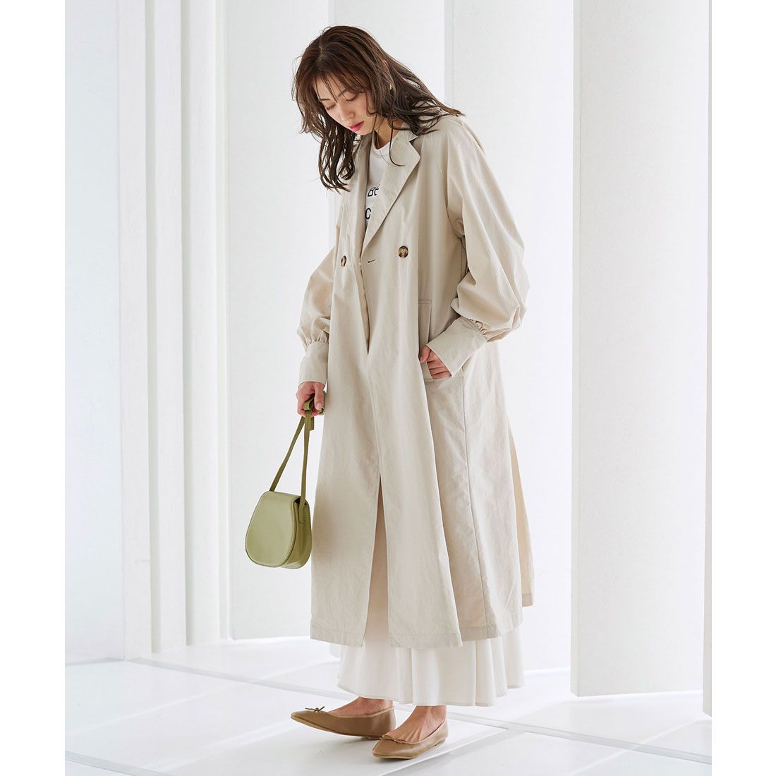 KOBE LETTUCE Volume Sleeve Back Tuck Trench [K1090]