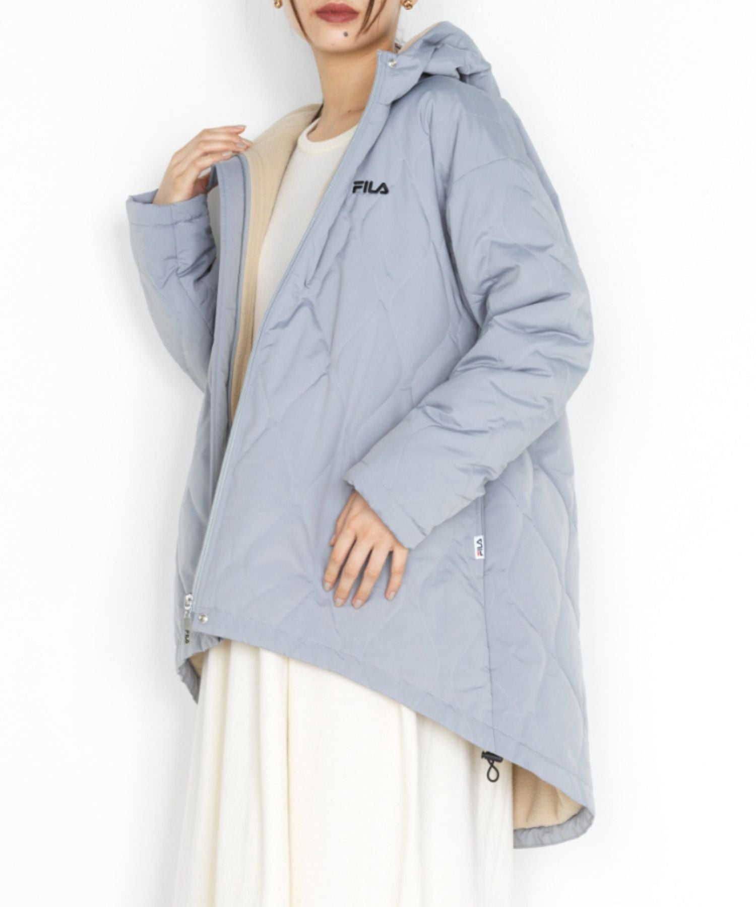 フィラ FILA ＜FILA＞裏ボアフリースキルトコート,ライトグレー